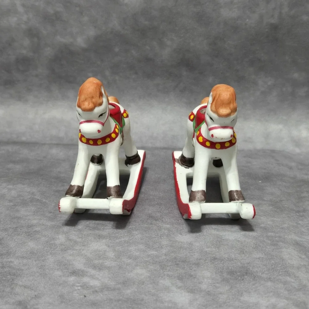 Vintage Holiday Memories Rocking Horse Mini Taper Candle Holders Set of 2